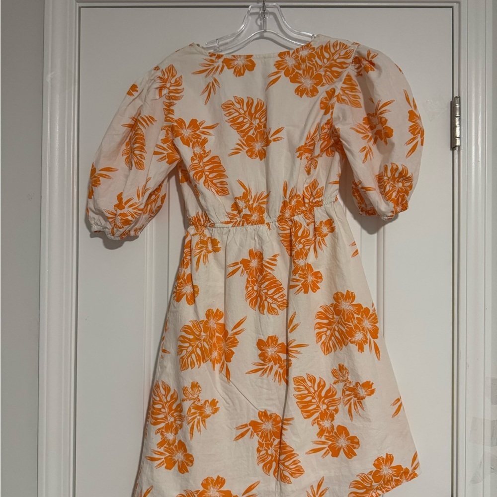 Tie-Front Puff Sleeve Mini Dress in Orange Floral - Picture 4 of 5